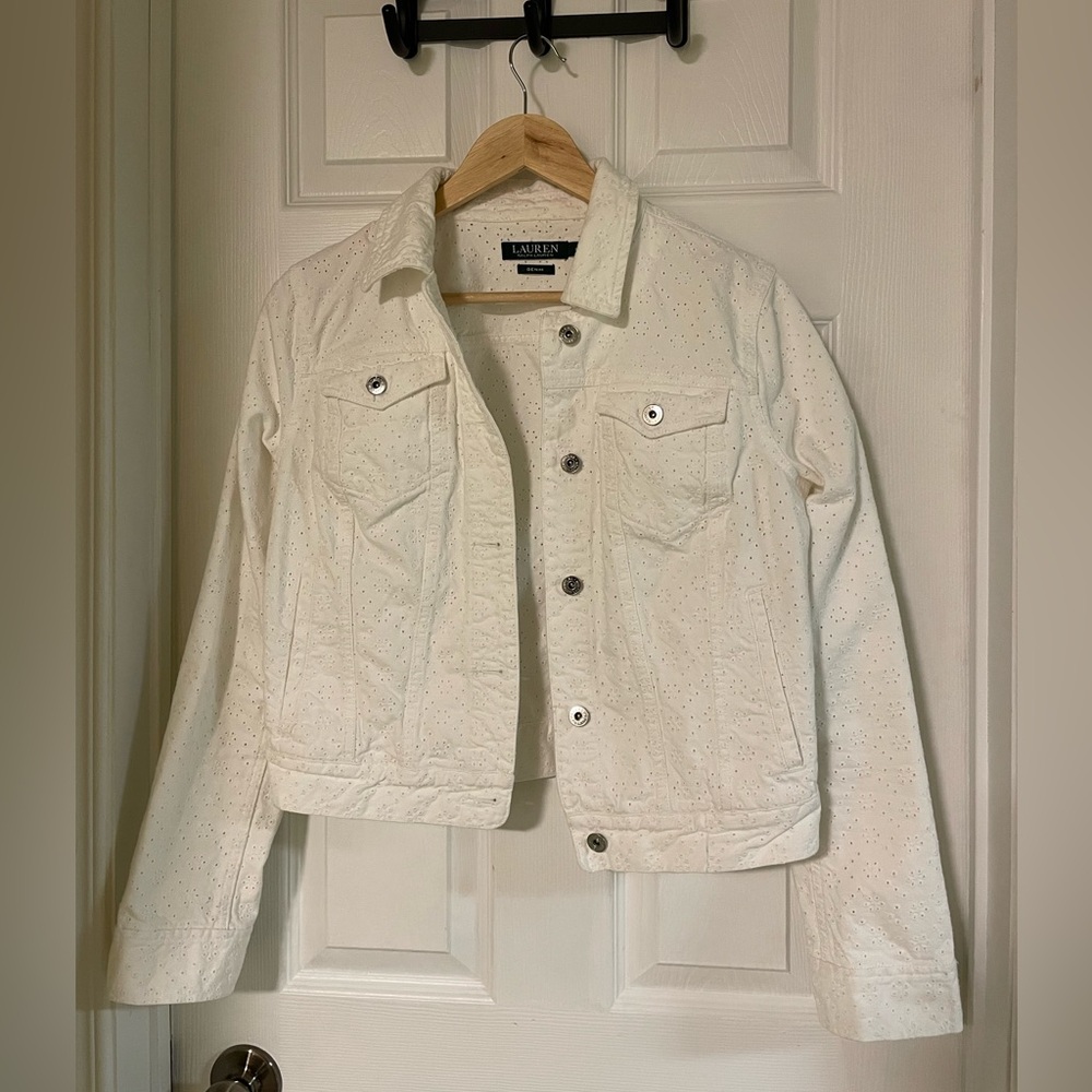 Ralph Lauren Women's White Denim Jean Jacket with Eyelet design